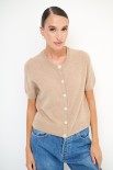 CARDIGAN MEZZA MANICA MISTO CACHEMIRE CAMMELLO