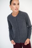 CARDIGAN OVER TRECCIA+SPACCHI LANA CACHEMIRE GRIGIO ANTRACITE