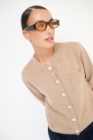 CARDIGAN CON TASCHINO LANA CACHEMIRE CAMMELLO