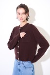 CARDIGAN CON TASCHINO LANA CACHEMIRE COFFEE