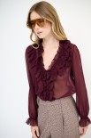 BLUSA CON DOPPIA ROUCHES DAVANTI VINO