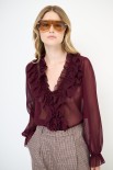 BLUSA CON DOPPIA ROUCHES DAVANTI VINO