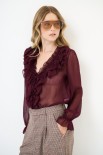 BLUSA CON DOPPIA ROUCHES DAVANTI VINO