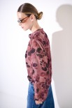BLUSA AMPIA CON SCOLLO V SOVRAPPOSTO STAMPA VINO