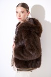 BOMBER PELLICCIA CON CAPPUCCIO E COSTINA LUREX MORO