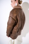 SHEARLING MIDI CON BOTTONE FODERATO MORO