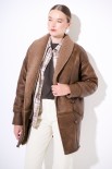 SHEARLING MIDI CON BOTTONE FODERATO MORO
