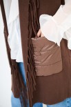 GILET FRANGE CON TASCHE PIUMINO MORO