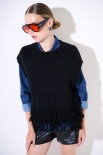 GILET OVER CROP CON FRANGE NERO