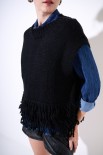GILET OVER CROP CON FRANGE NERO