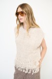 GILET OVER CROP CON FRANGE ECRU