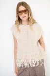 GILET OVER CROP CON FRANGE ECRU