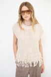 GILET OVER CROP CON FRANGE ECRU