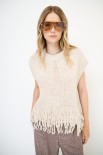 GILET OVER CROP CON FRANGE ECRU