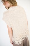 GILET OVER CROP CON FRANGE ECRU