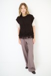 GILET OVER CROP CON FRANGE MORO