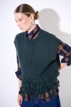 GILET OVER CROP CON FRANGE VERDE
