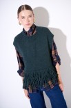 GILET OVER CROP CON FRANGE VERDE