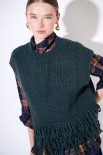 GILET OVER CROP CON FRANGE VERDE