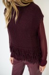 GILET OVER CROP CON FRANGE VINO