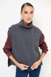 GILET COLLO ALTO CON SPACCHI LANA CACHEMIRE GRIGIO ANTRACITE