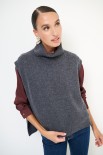GILET COLLO ALTO CON SPACCHI LANA CACHEMIRE GRIGIO ANTRACITE