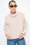 GILET COLLO ALTO CON SPACCHI LANA CACHEMIRE BEIGE
