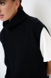 GILET COLLO ALTO CON SPACCHI LANA CACHEMIRE NERO
