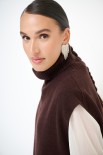 GILET COLLO ALTO CON SPACCHI LANA CACHEMIRE COFFEE