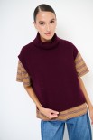 GILET COLLO ALTO CON SPACCHI LANA CACHEMIRE VINO