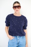 MAGLIA PARICOLLO MEZZA MANICA STRASS BLU