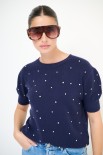 MAGLIA PARICOLLO MEZZA MANICA STRASS BLU