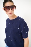 MAGLIA PARICOLLO MEZZA MANICA STRASS BLU