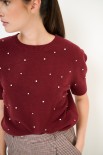 MAGLIA PARICOLLO MEZZA MANICA STRASS BORDEAUX