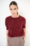 MAGLIA PARICOLLO MEZZA MANICA STRASS BORDEAUX