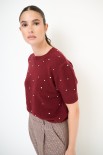 MAGLIA PARICOLLO MEZZA MANICA STRASS BORDEAUX