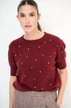 MAGLIA PARICOLLO MEZZA MANICA STRASS BORDEAUX