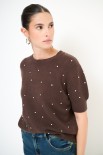 MAGLIA PARICOLLO MEZZA MANICA STRASS MORO