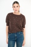 MAGLIA PARICOLLO MEZZA MANICA STRASS MORO