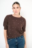 MAGLIA PARICOLLO MEZZA MANICA STRASS MORO