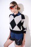 MAGLIA PARICOLLO ROMBI NERO/ECRU