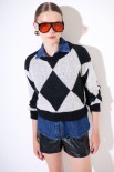 MAGLIA PARICOLLO ROMBI NERO/ECRU