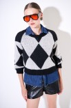 MAGLIA PARICOLLO ROMBI NERO/ECRU