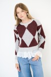 MAGLIA PARICOLLO ROMBI GRIGIO/VINO