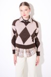 MAGLIA PARICOLLO ROMBI MORO/ROSA