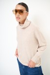 MAGLIA COLLO ALTO CON RIGA DAV. MISTO CACHEMIRE BEIGE