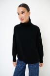MAGLIA COLLO ALTO CON RIGA DAV. MISTO CACHEMIRE NERO