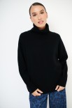 MAGLIA COLLO ALTO CON RIGA DAV. MISTO CACHEMIRE NERO