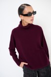 MAGLIA COLLO ALTO CON RIGA DAV. MISTO CACHEMIRE VINO