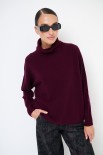 MAGLIA COLLO ALTO CON RIGA DAV. MISTO CACHEMIRE VINO